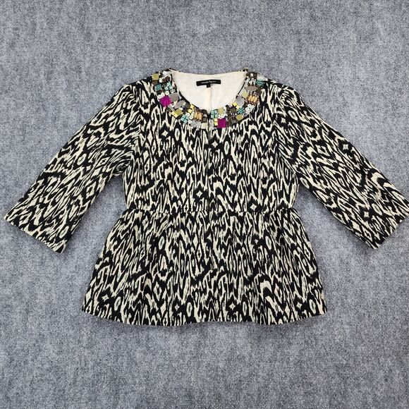 Nanette Lepore Jackets & Blazers - Nanette Lepore Jacket Womens 4 Black White Tribal Linen Blend 3/4 Sleeve Gems